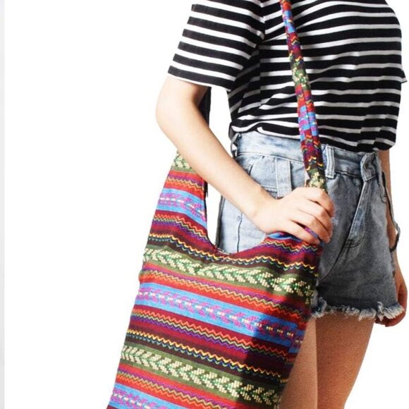 Women's Cotton Canvas Large Crossbody Hobo Bag with Zipper and Multiple Pockets - Picture 5 of 9